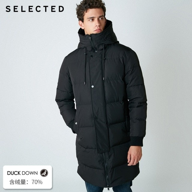 SELECTED New Winter Down Jacket Men's Zipper and Hat Casual Medium-and-Long Coat Suit S | 418412503