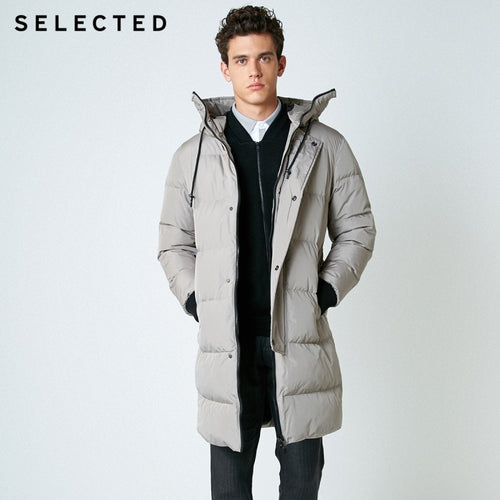 SELECTED New Winter Down Jacket Men's Zipper and Hat Casual Medium-and-Long Coat Suit S | 418412503